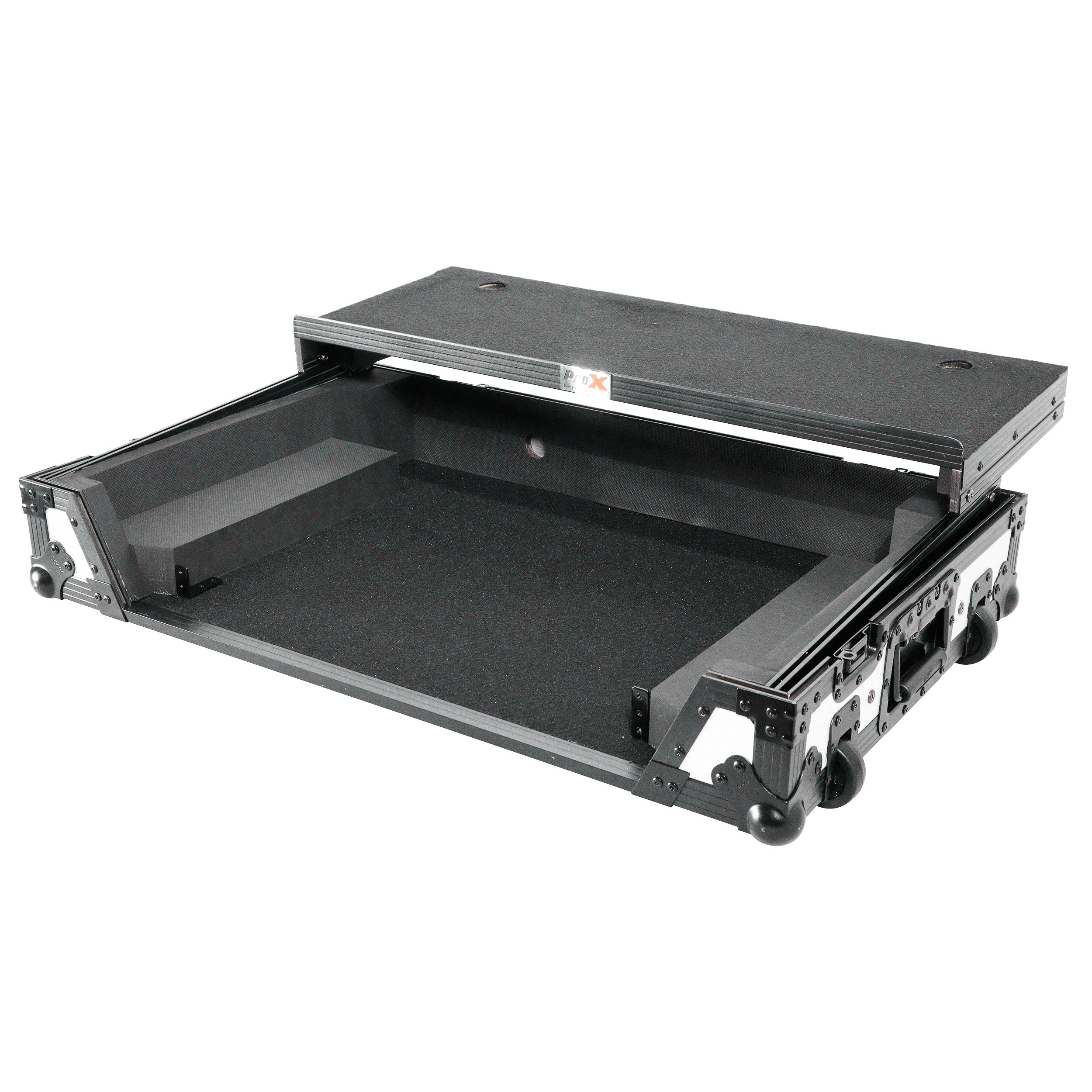 ProX ATA Flight Case for Pioneer DDJ-REV7 DJ Controller with Laptop Shelf 1U Rack Space and Wheels - White Black