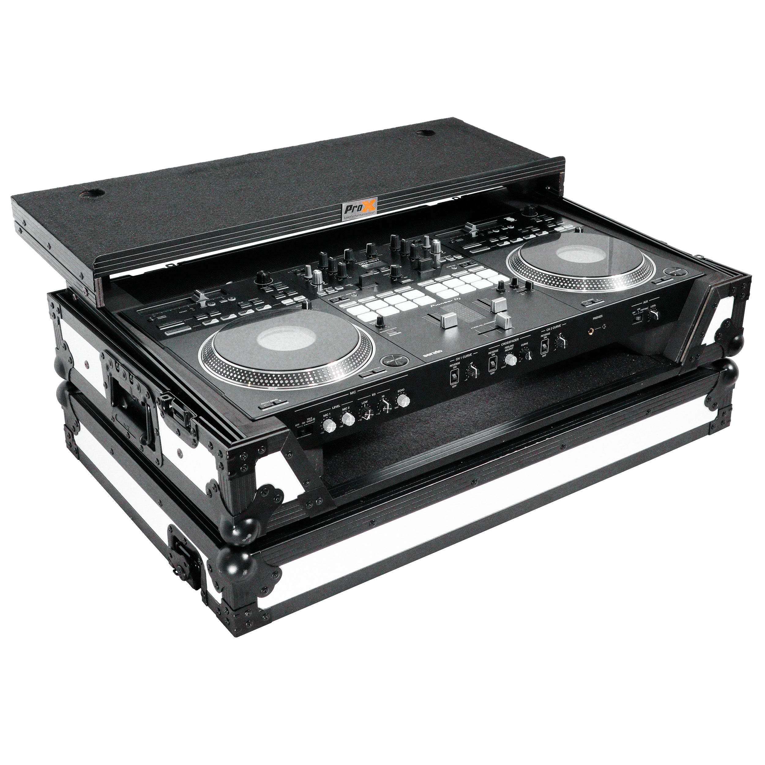 ProX ATA Flight Case for Pioneer DDJ-REV7 DJ Controller with Laptop Shelf 1U Rack Space and Wheels - White Black
