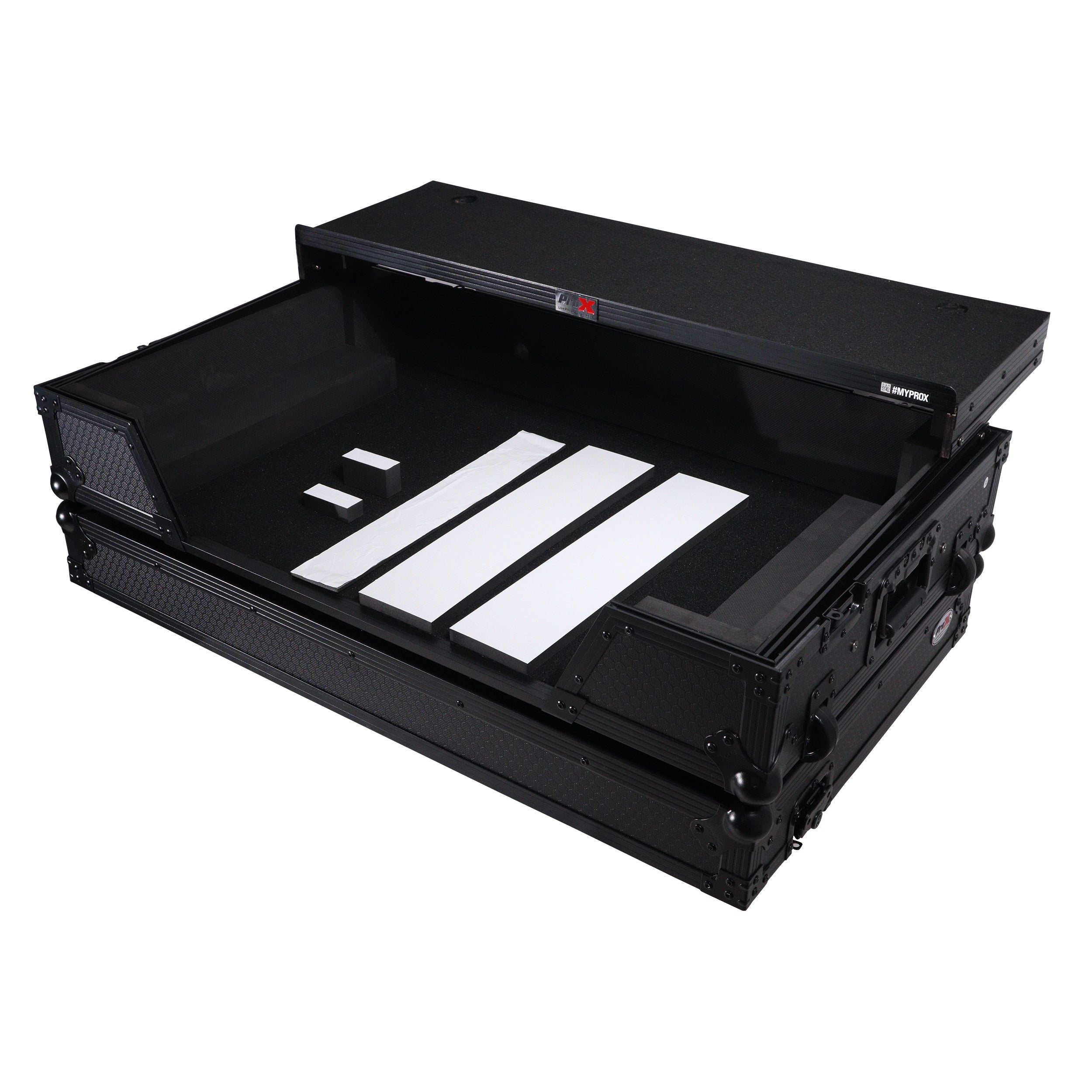 ProX ATA Flight Road Case For Hercules T7 Inpulse Controller with Laptop Shelf 1U Rack Space and Wheels - Black Finish