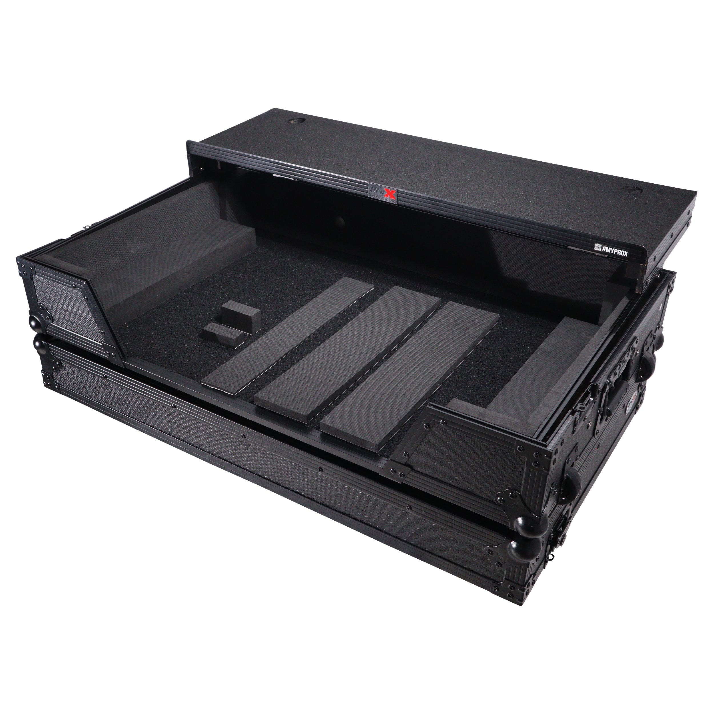 ProX ATA Flight Road Case For Hercules T7 Inpulse Controller with Laptop Shelf 1U Rack Space and Wheels - Black Finish