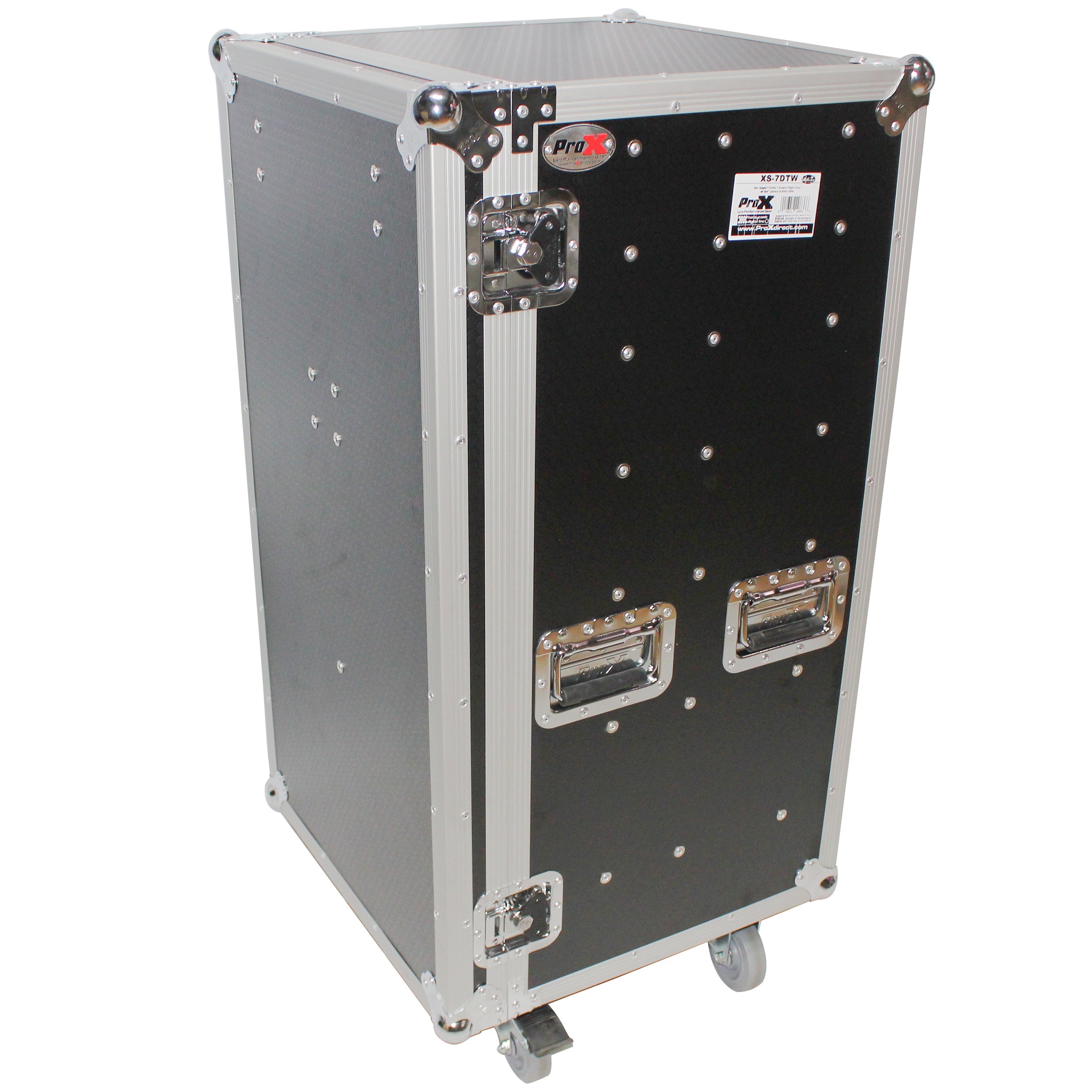 ProX 7 Utility Drawer ATA Flight Style Case with Fold out Left Right Side Mounting Removable Table and 4 inch Casters