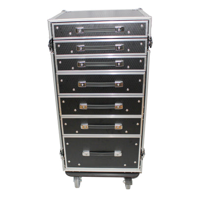 ProX 7 Utility Drawer ATA Flight Style Case with Fold out Left Right Side Mounting Removable Table and 4 inch Casters