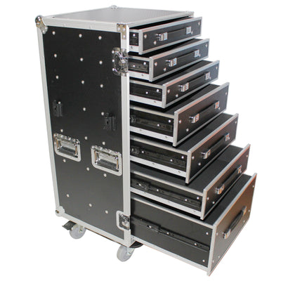 ProX 7 Utility Drawer ATA Flight Style Case with Fold out Left Right Side Mounting Removable Table and 4 inch Casters