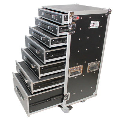 ProX 7 Utility Drawer ATA Flight Style Case with Fold out Left Right Side Mounting Removable Table and 4 inch Casters