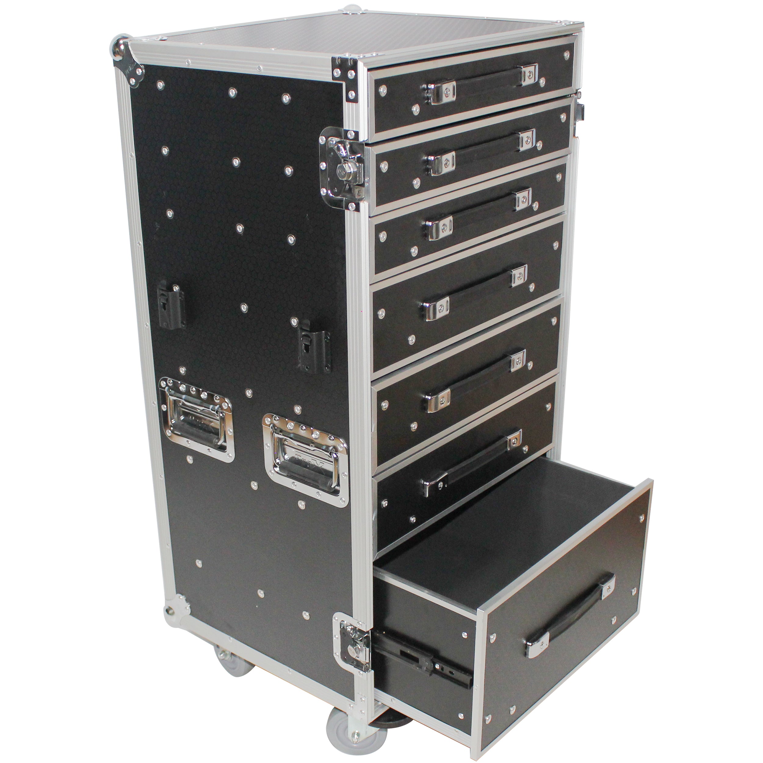 ProX 7 Utility Drawer ATA Flight Style Case with Fold out Left Right Side Mounting Removable Table and 4 inch Casters