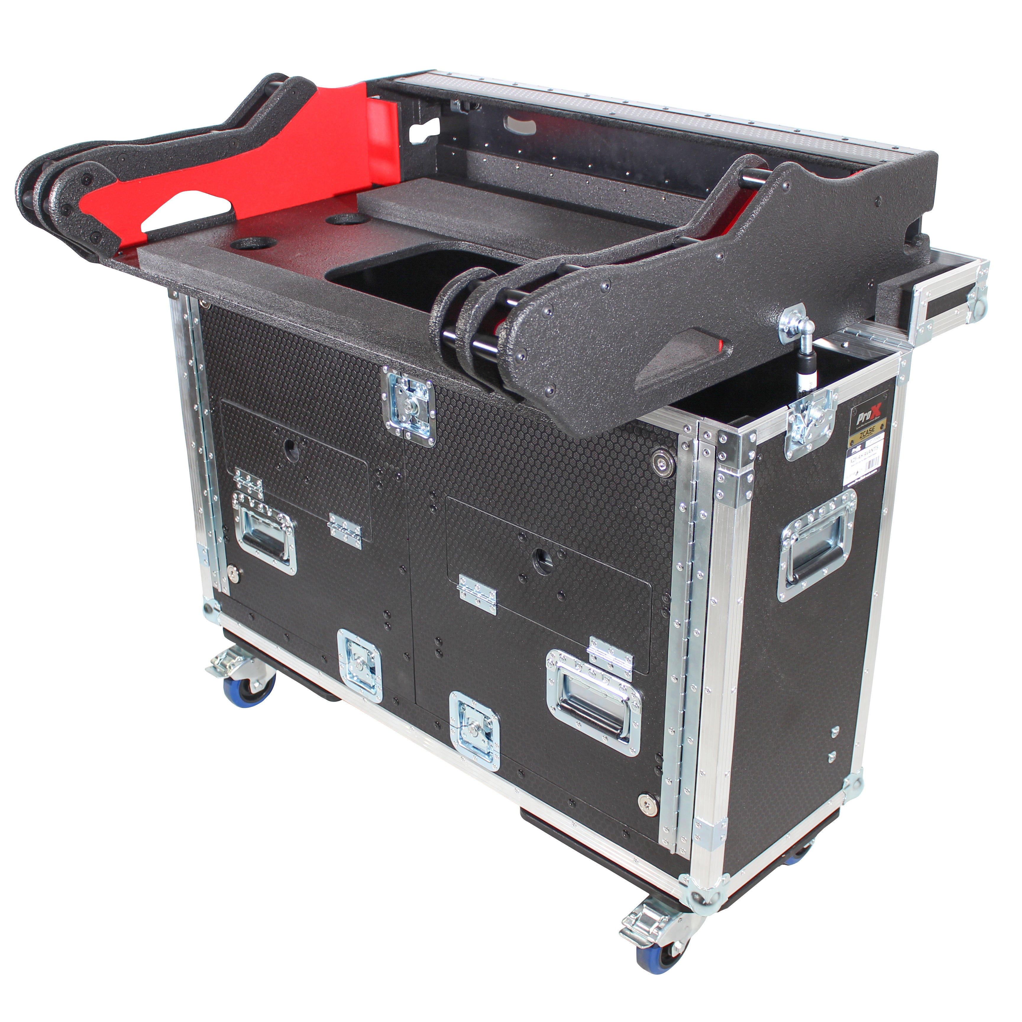 ProX Yamaha TF5 Flip-Ready Hydraulic Console Easy Retracting Lifting Flight Case and wheels incl Laptop Monitor Arm