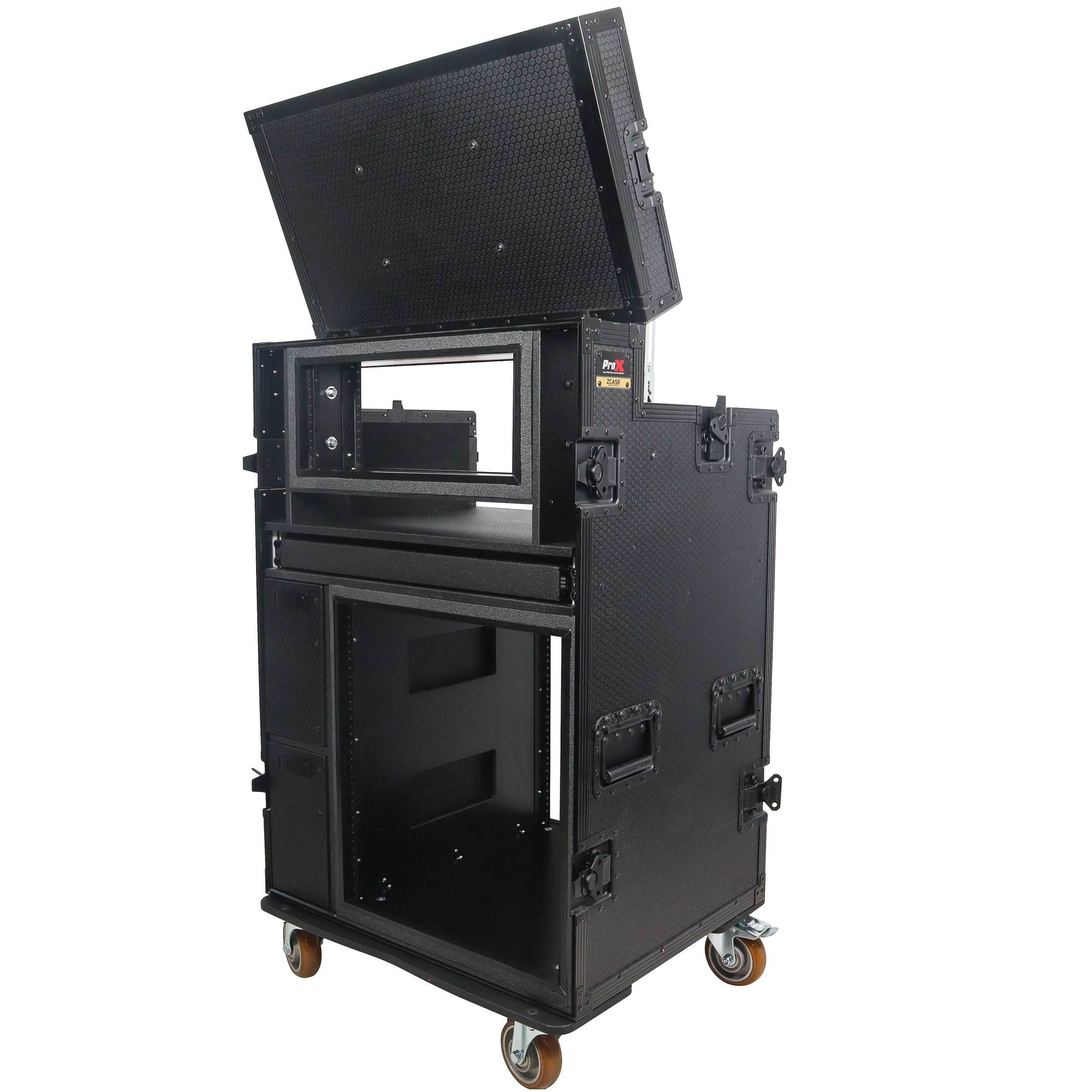 ProX Mobile AV Broadcasting Streaming Recording Studio Workstation Case with 4U Top 12U Bottom Black Finish
