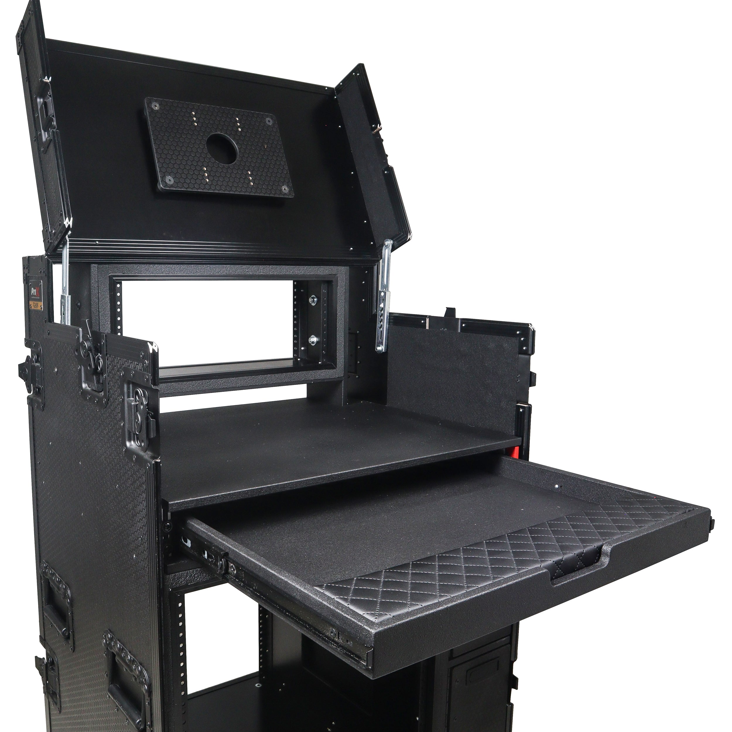 ProX Mobile AV Broadcasting Streaming Recording Studio Workstation Case with 4U Top 12U Bottom Black Finish