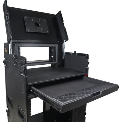 ProX Mobile AV Broadcasting Streaming Recording Studio Workstation Case with 4U Top 12U Bottom Black Finish