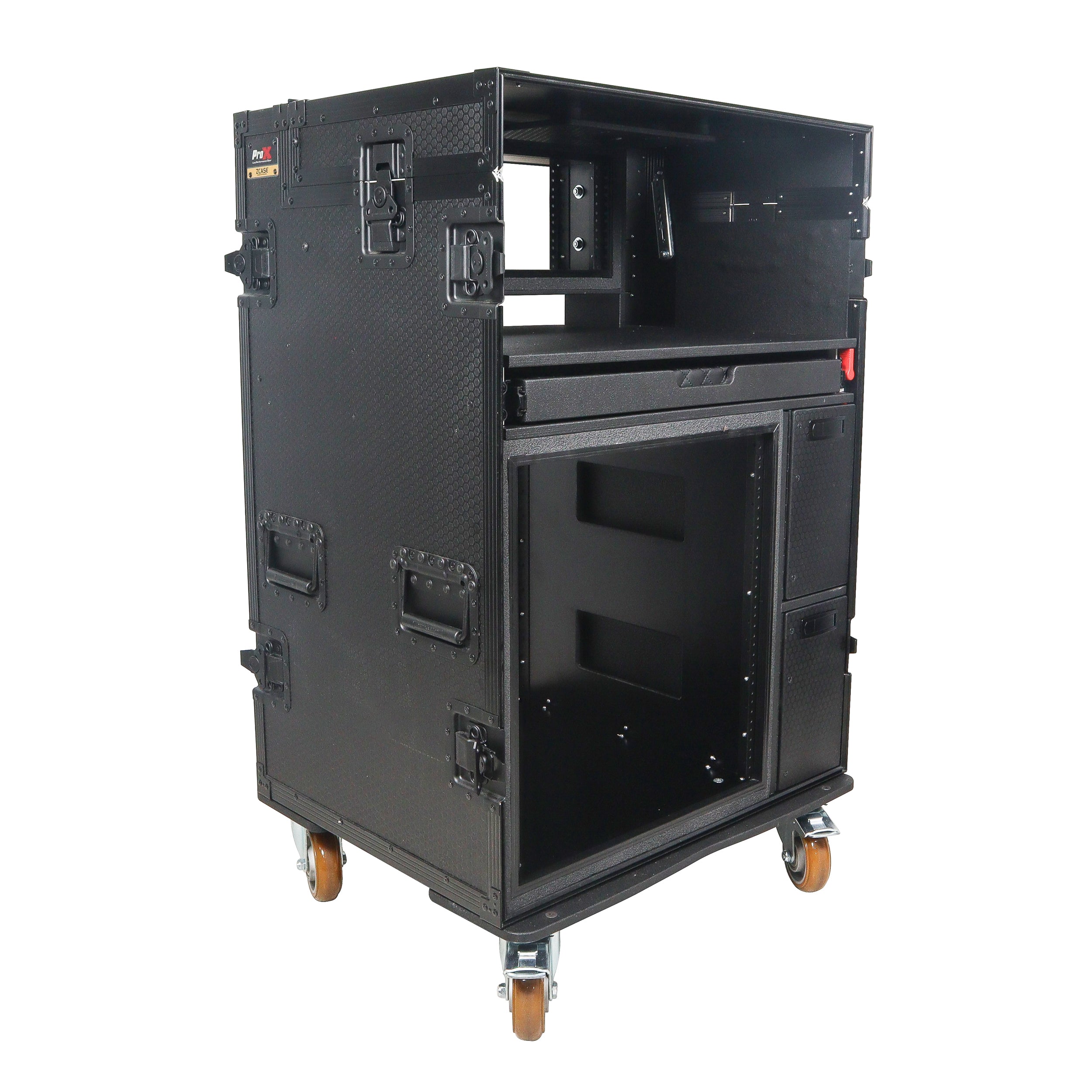 ProX Mobile AV Broadcasting Streaming Recording Studio Workstation Case with 4U Top 12U Bottom Black Finish