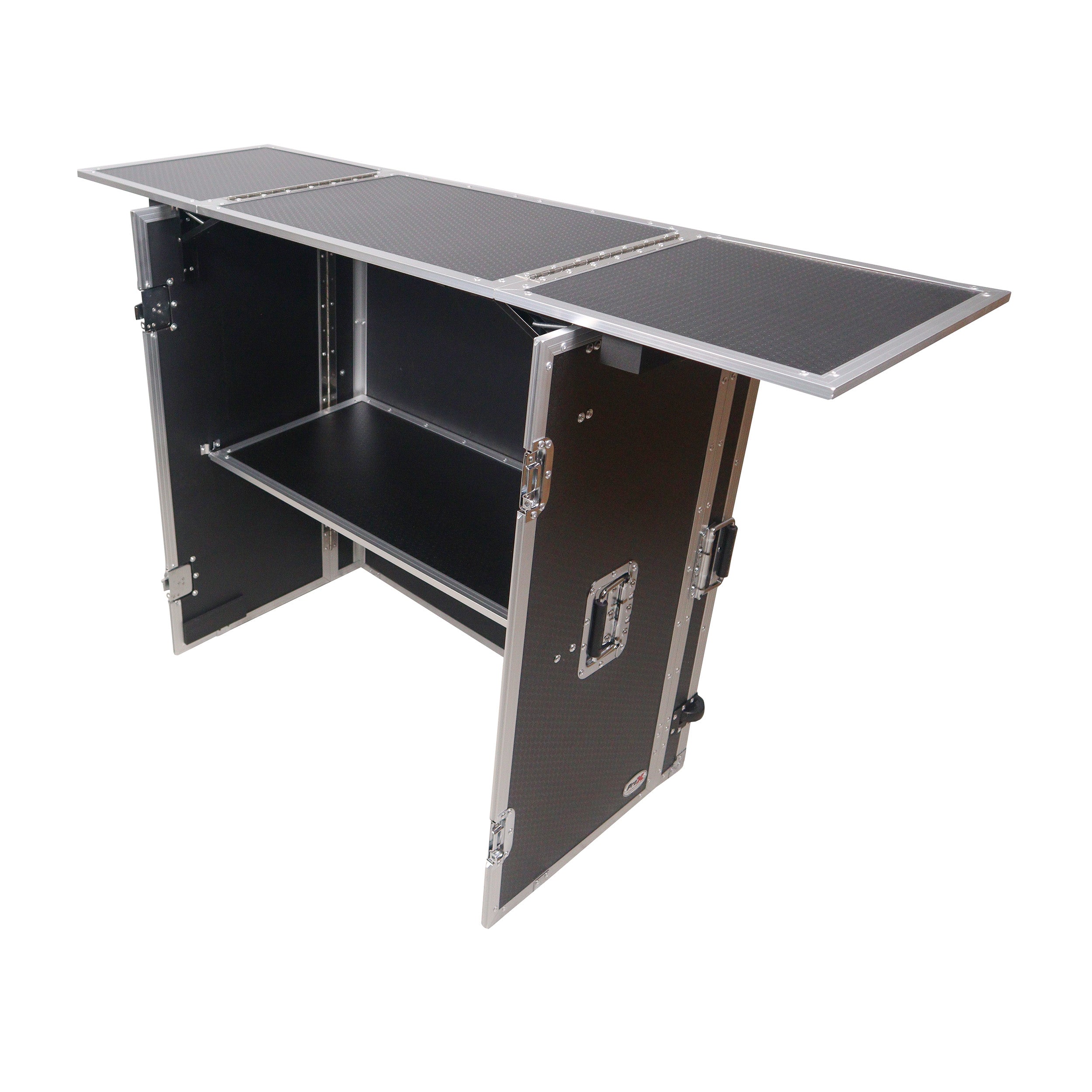 ProX Transformer Flight Case Style Folding DJ Table and Workstation with Smooth Rolling Wheels