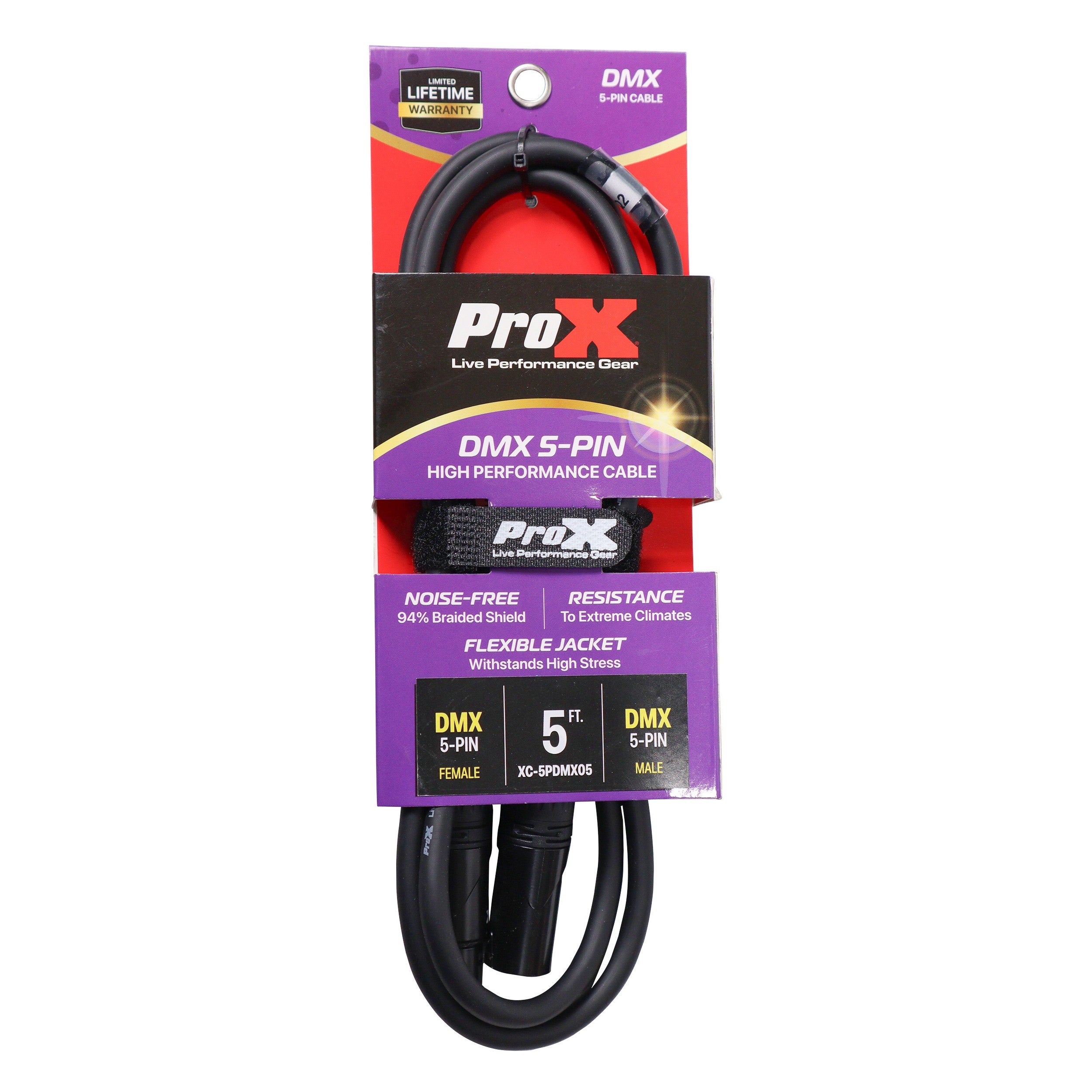 ProX 5 Ft. DMX XLR5-M to XLR5-F High Performance 5-PIN Data Cable