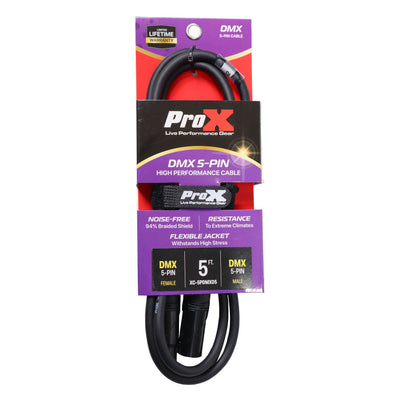 ProX 5 Ft. DMX XLR5-M to XLR5-F High Performance 5-PIN Data Cable