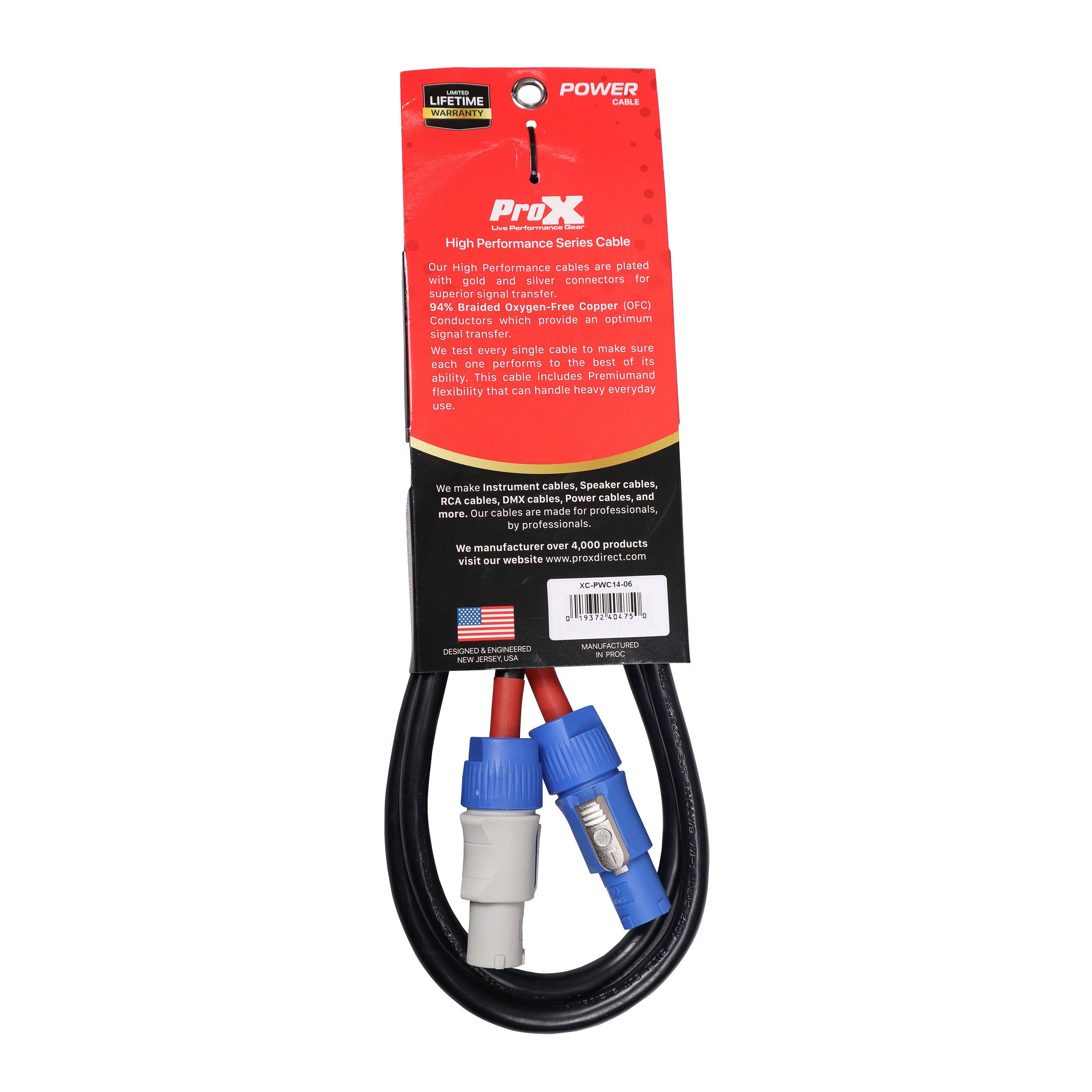 ProX 6 Ft. 14 AWG High Performance Link Grey Male to Blue Male for Power Connection compatible devices