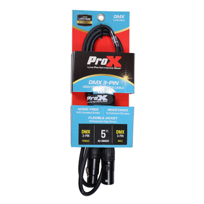 ProX 5 Ft. High Performance DMX Male 3-Pin to DMX Female 3-Pin Coupler Patch Cable