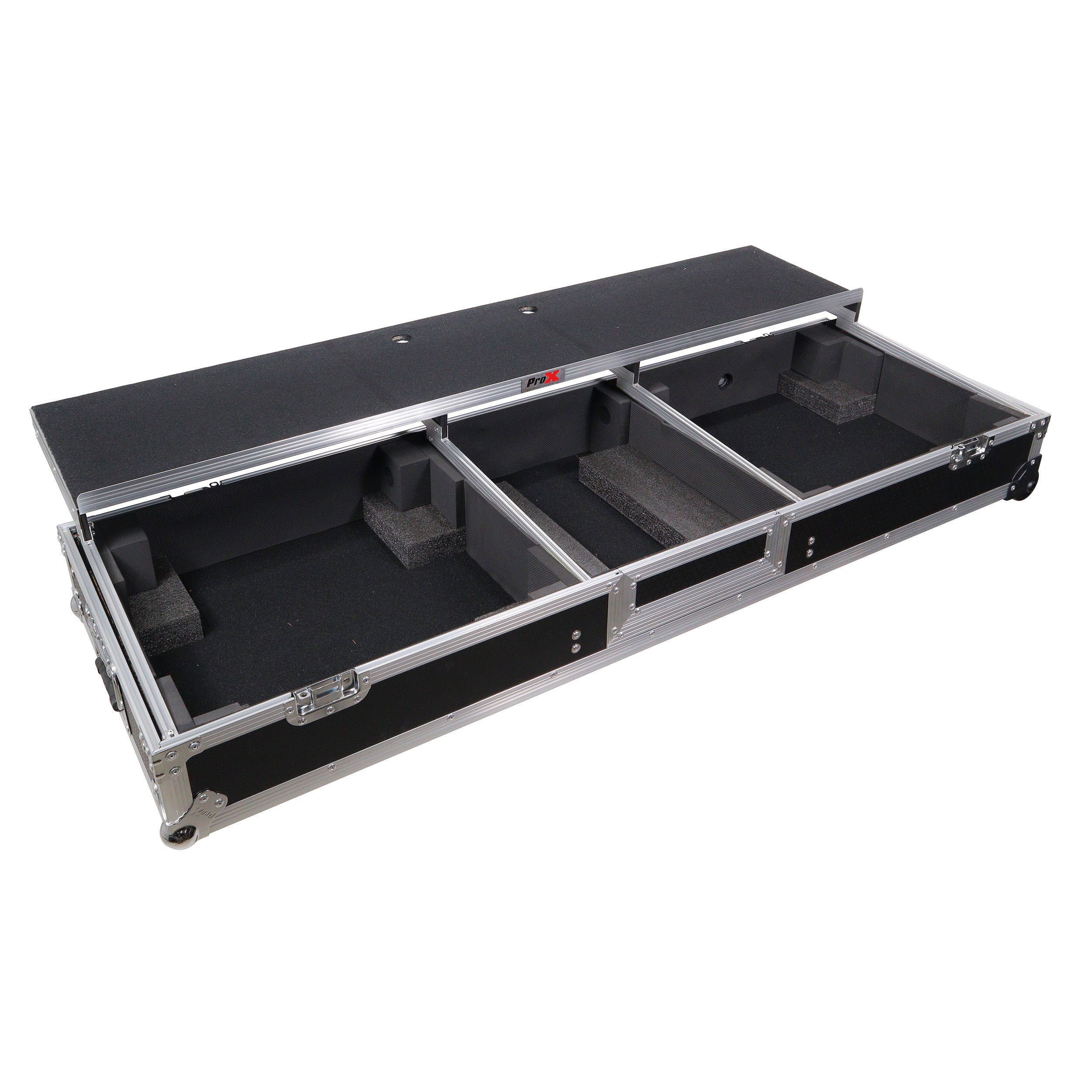 ProX DJ Coffin Flight Case for (2) 1200 Style Turntables 10-inch 12-inch Mixers with Sliding Laptop Shelf and