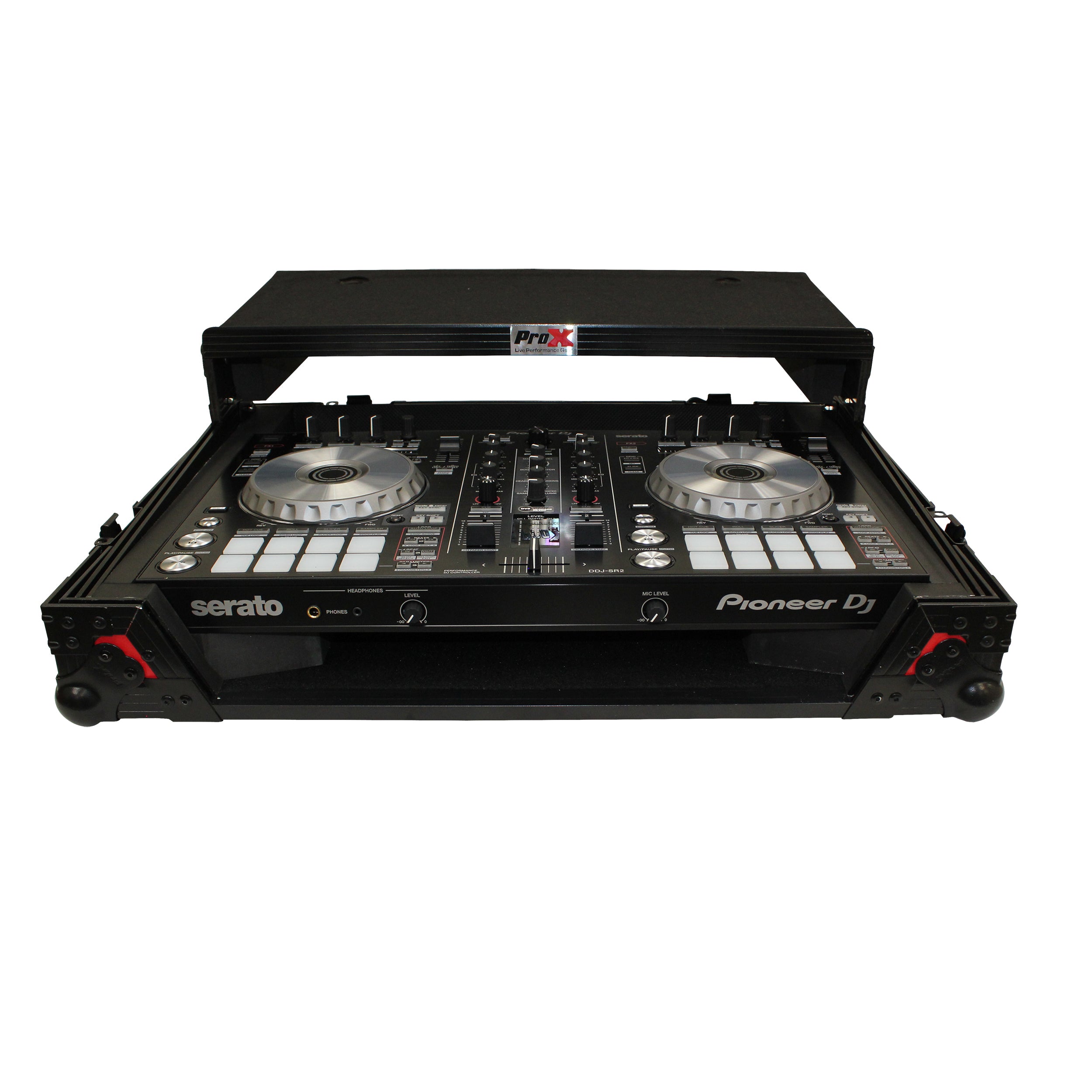 ProX ATA Flight Case For Pioneer DDJ-SR2 DJ Controller with Laptop Shelf and LED - Black Red