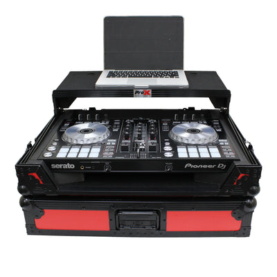 ProX ATA Flight Case For Pioneer DDJ-SR2 DJ Controller with Laptop Shelf and LED - Black Red