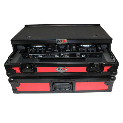 ProX ATA Flight Case For Pioneer DDJ-SR2 DJ Controller with Laptop Shelf and LED - Black Red