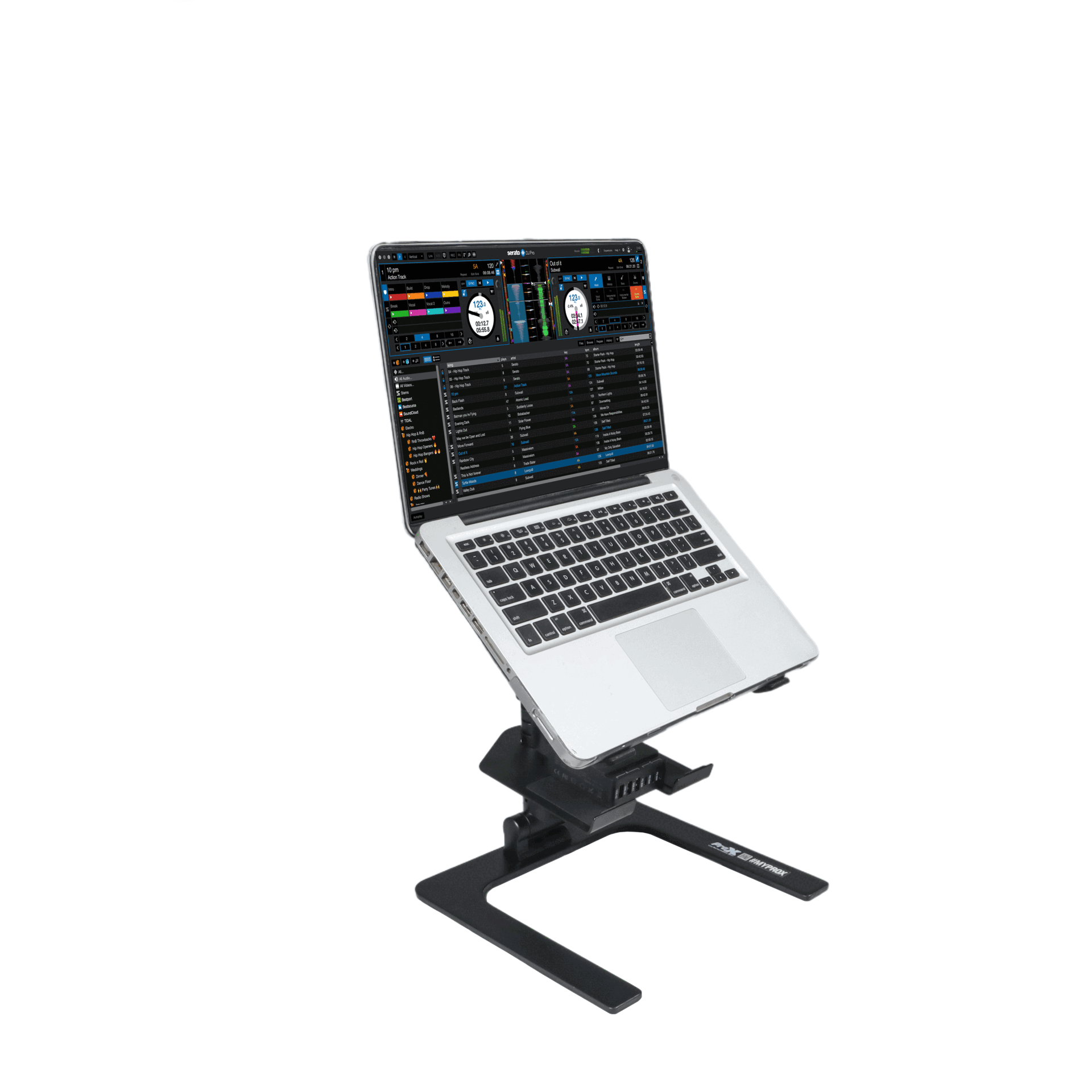 ProX IBIS Folding DJ Laptop Stand with Adjustable Height Accessory Tray and Carrying Bag in Black