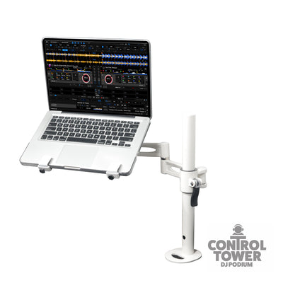 ProX Articulating Laptop Tray Arm Pole for Control Tower DJ Podium Flip Ready DJ Cases White Finish