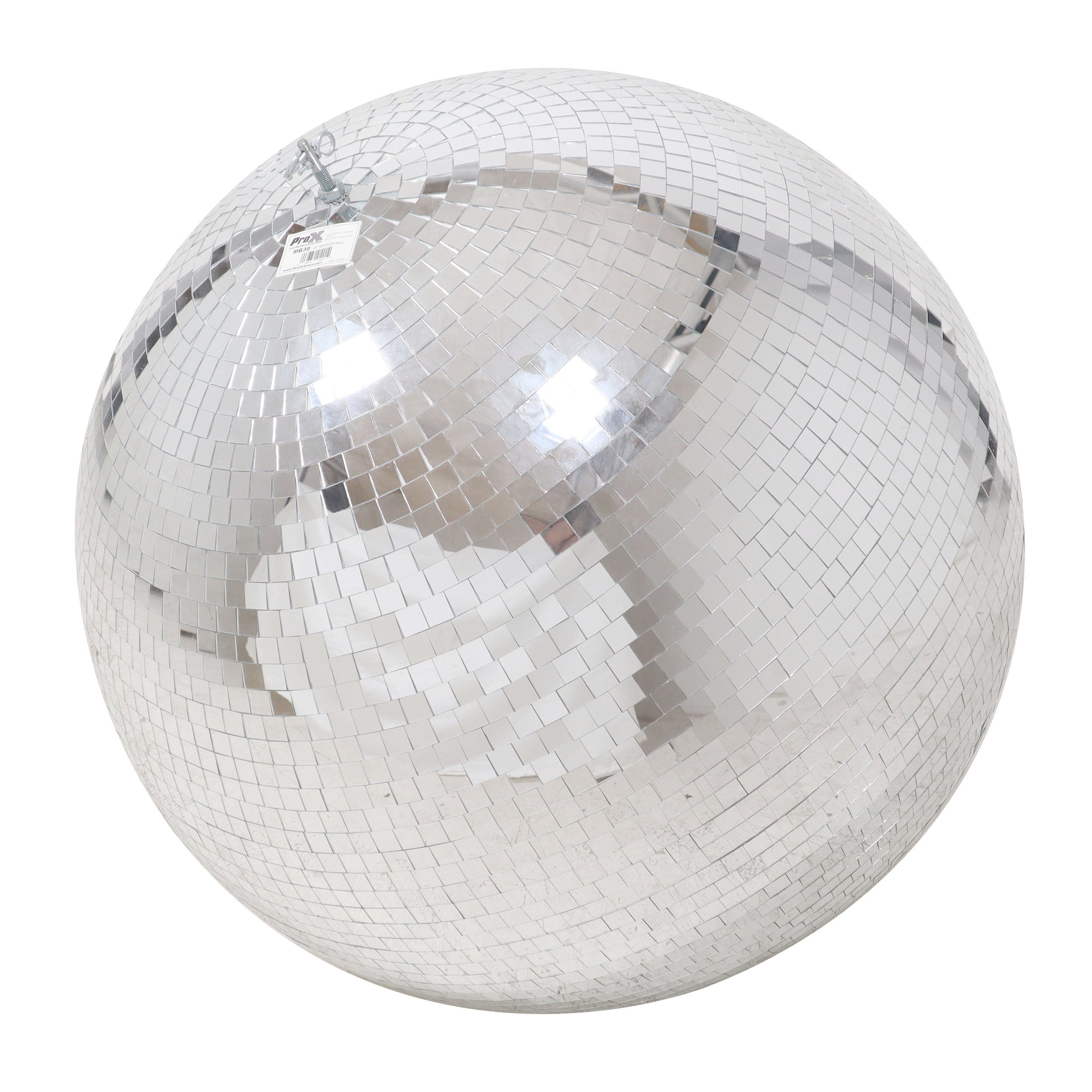 ProX 30" Mirror Disco Ball with 3/4" Glass Tiles | Bright Silver Reflective DJ Sphere with Hanging Ring