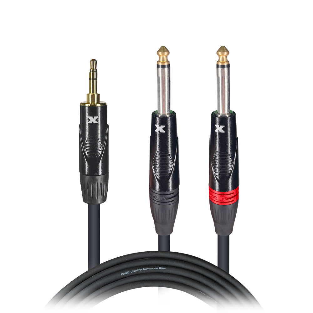 ProX 10 Ft. Unbalanced 3.5mm. Mini-TRS to Dual TS-M High Performance Audio Y Cable