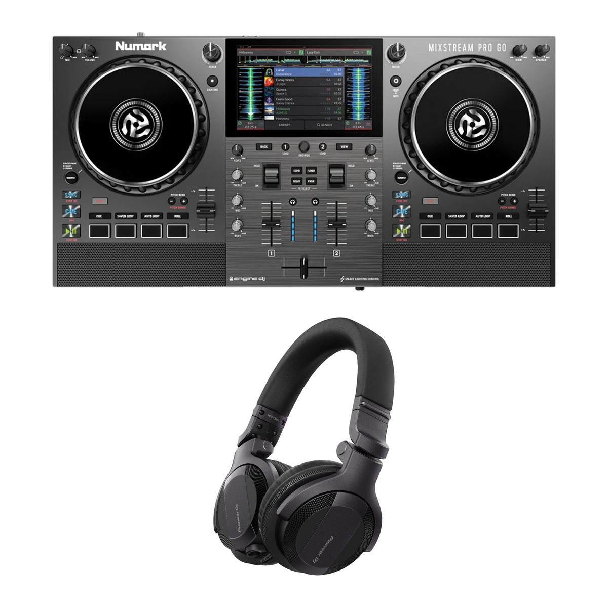 Numark Mixstream Pro GO + Pioneer DJ HDJ-CUE1 Headphones Bundle