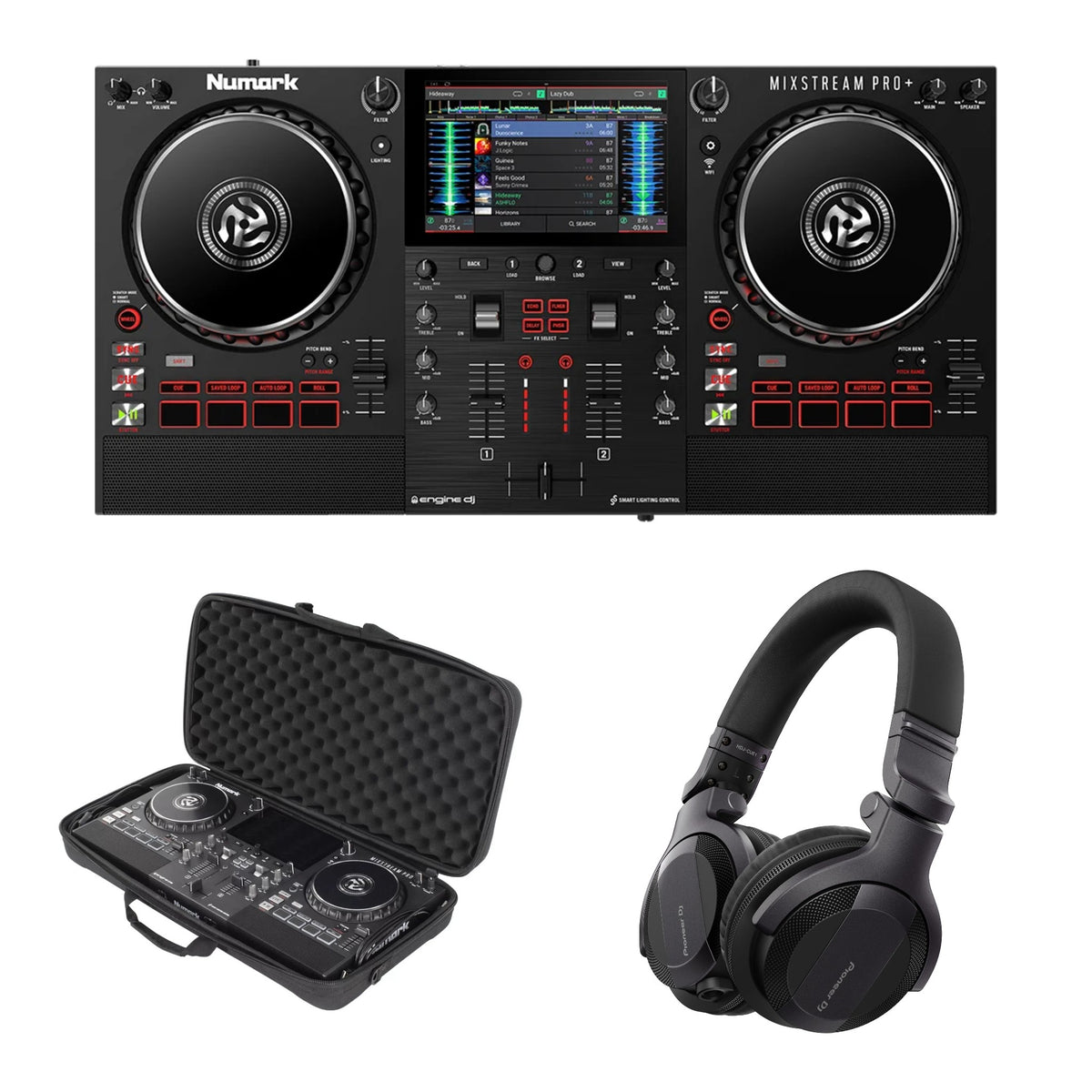 Numark Mixstream Pro+ + Odyssey BMMIXSTREAM Soft Case + Pioneer DJ HDJ-CUE1 Headphones Bundle
