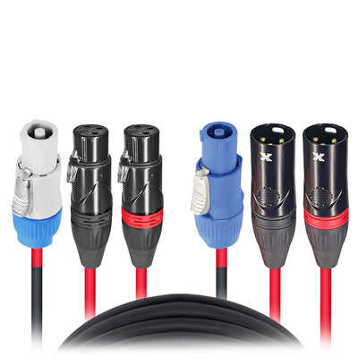 ProX 100' Ft 14AWG Powerkon to Dual XLR Combo Link Jumper Cable