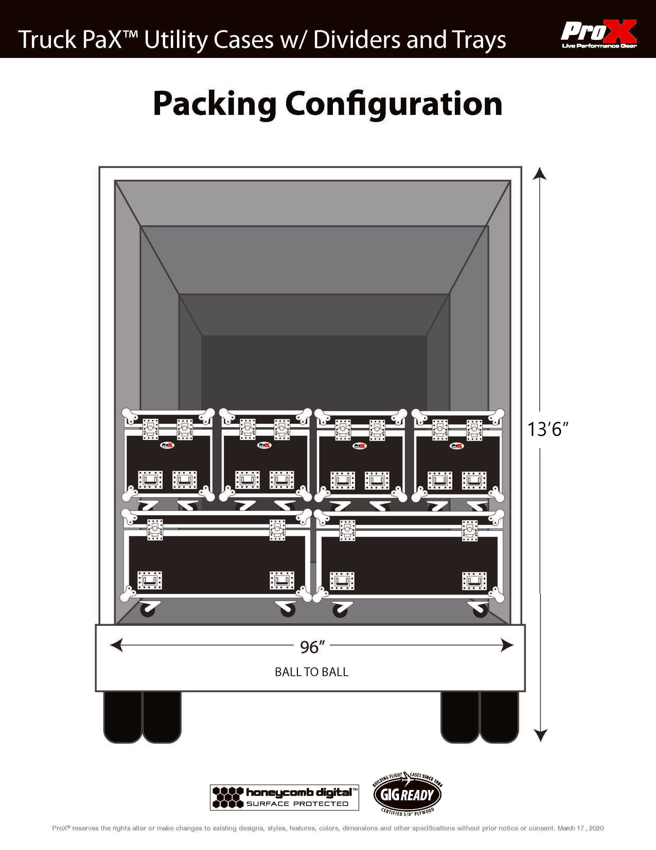 ProX TruckPax Utility ATA Flight Case Truck Storage Road Case with Dividers Tray and 4" in casters – 24"x60"x36" Ext