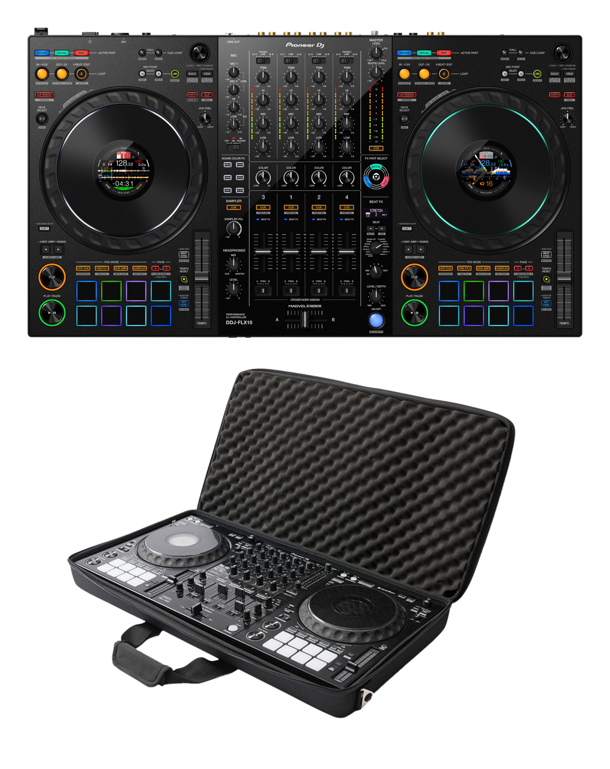 Pioneer DJ DDJ-FLX10 + Magma MGA48041 Case Bundle