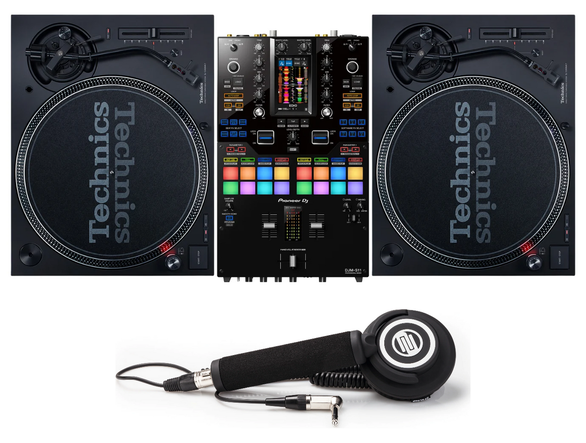Pioneer DJ DJM-S11 + 2x Technics SL-1200MK7 + Reloop RHP-10 Mono Black Bundle