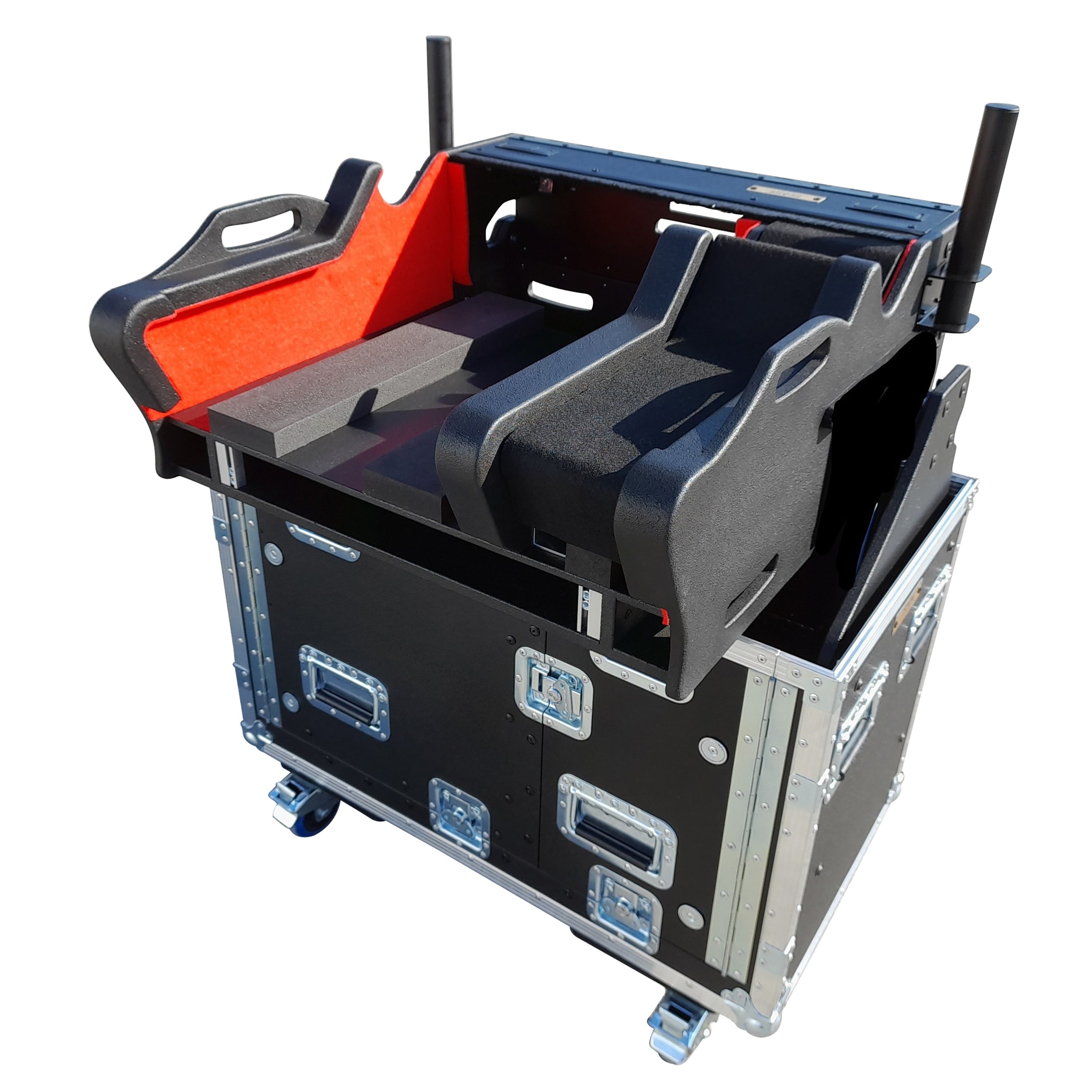 ProX XZF-YDM7EX2UDLMA - Estuche para consola listo para usar con Yamaha DM7-EX con brazo hidráulico desmontable de fácil elevación para laptop y monitor, y ruedas con bloqueo automático