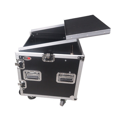 ProX 10U Vertical Rack Mount Flight Case with 10U Top for Mixer Combo Amp Rack with Laptop Shelf and Caster Wheels