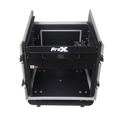 ProX 10U Vertical Rack Mount Flight Case with 10U Top for Mixer Combo Amp Rack with Caster Wheels