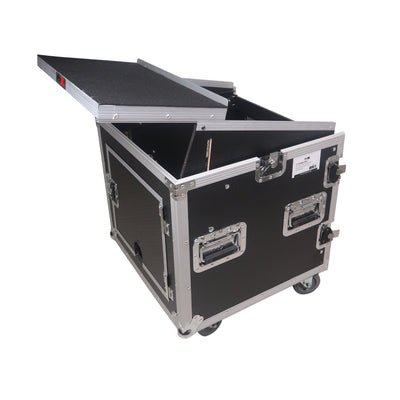 ProX 12U Vertical Rack Mount Flight Case with 10U Top for Mixer Combo Amp Rack with Laptop Shelf and Caster Wheels