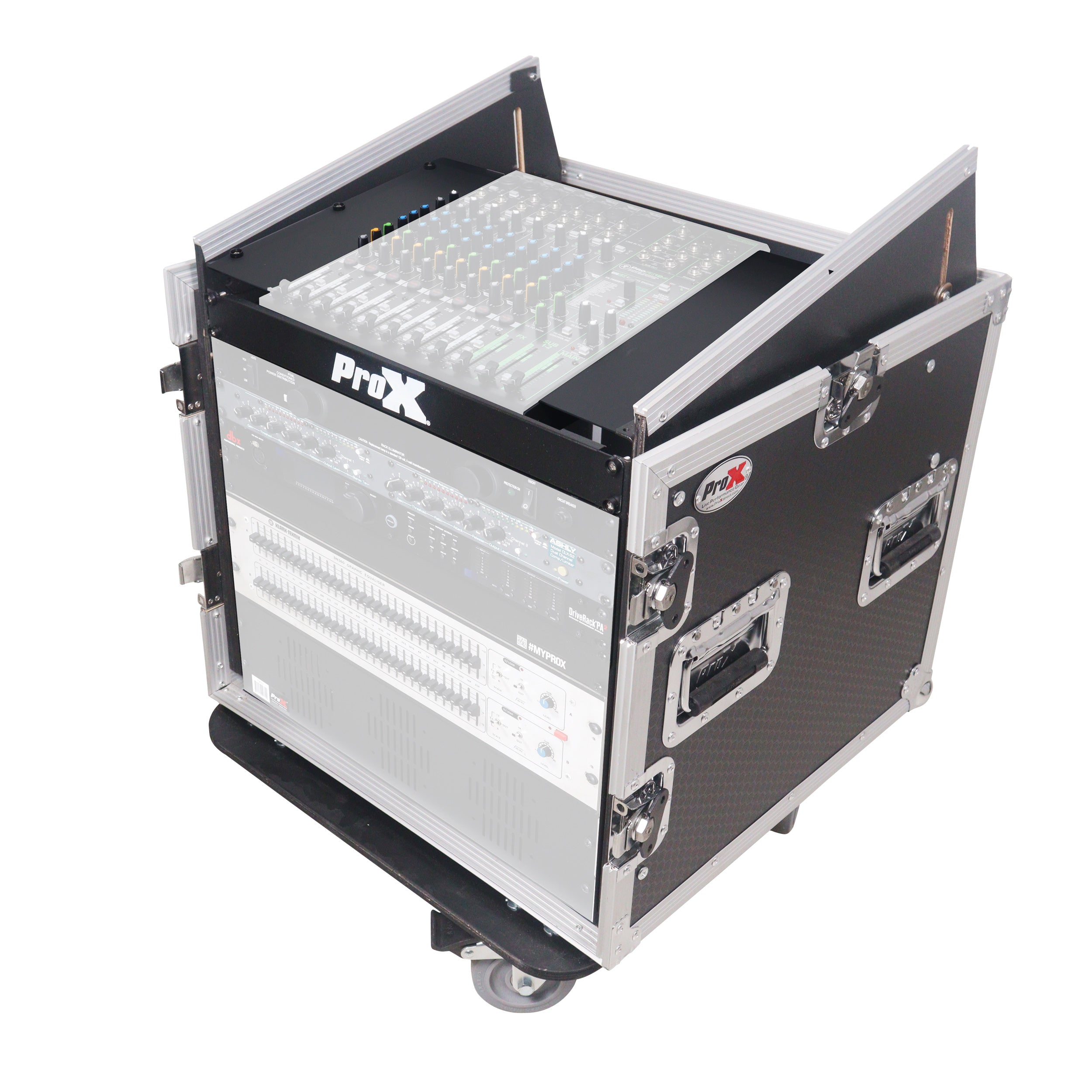 ProX 12U Vertical Rack Mount Flight Case with 10U Top for Mixer Combo Amp Rack with Caster Wheels