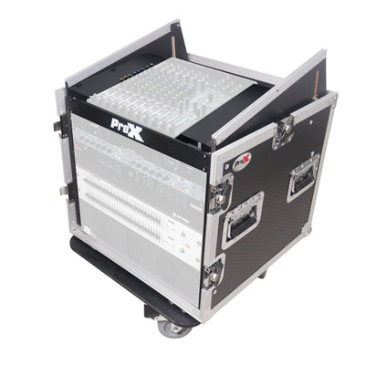 ProX 12U Vertical Rack Mount Flight Case with 10U Top for Mixer Combo Amp Rack with Caster Wheels