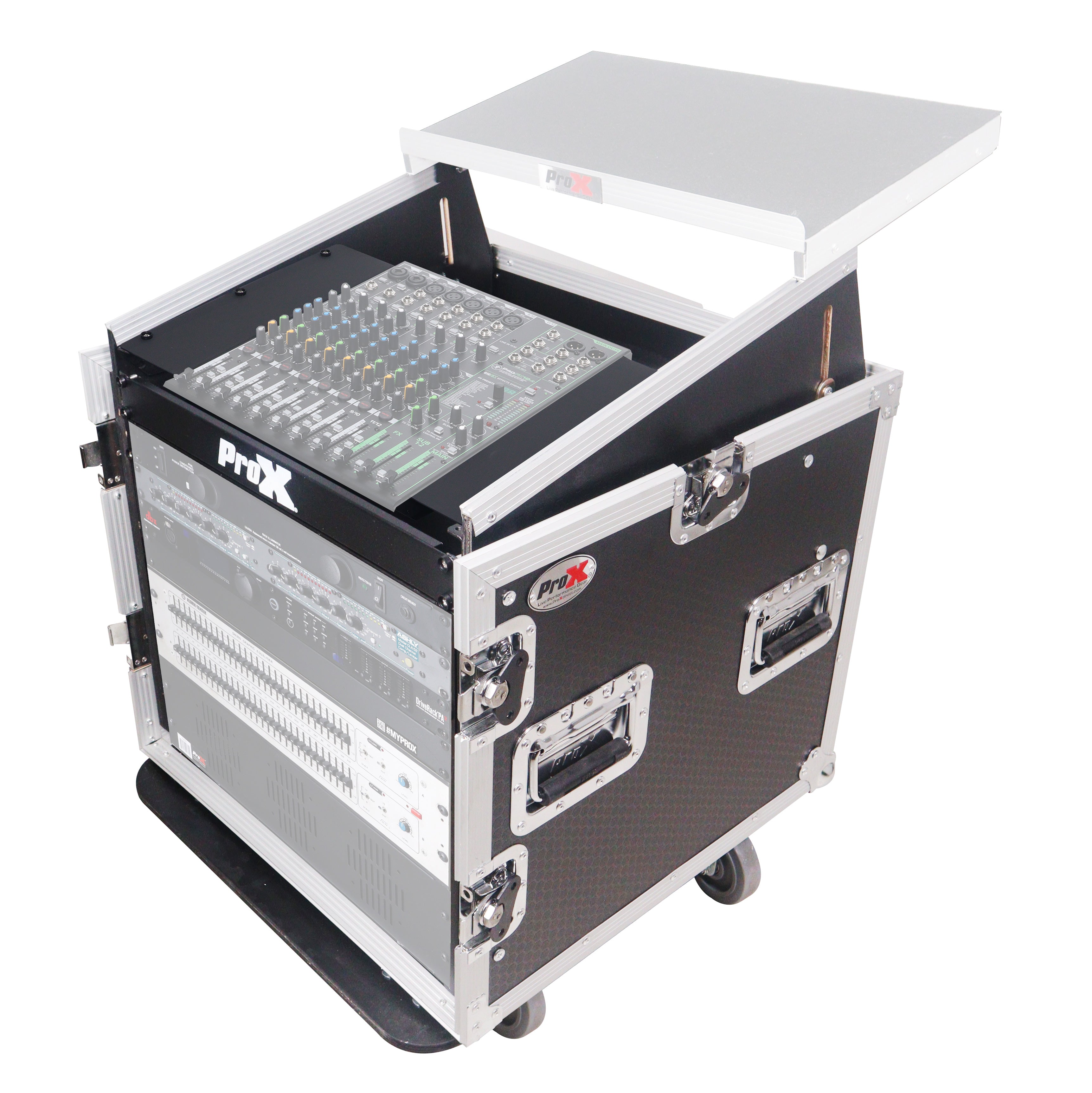 ProX 12U Vertical Rack Mount Flight Case with 10U Top for Mixer Combo Amp Rack with Caster Wheels
