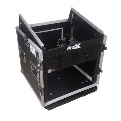 ProX 12U Vertical Rack Mount Flight Case with 10U Top for Mixer Combo Amp Rack with Caster Wheels
