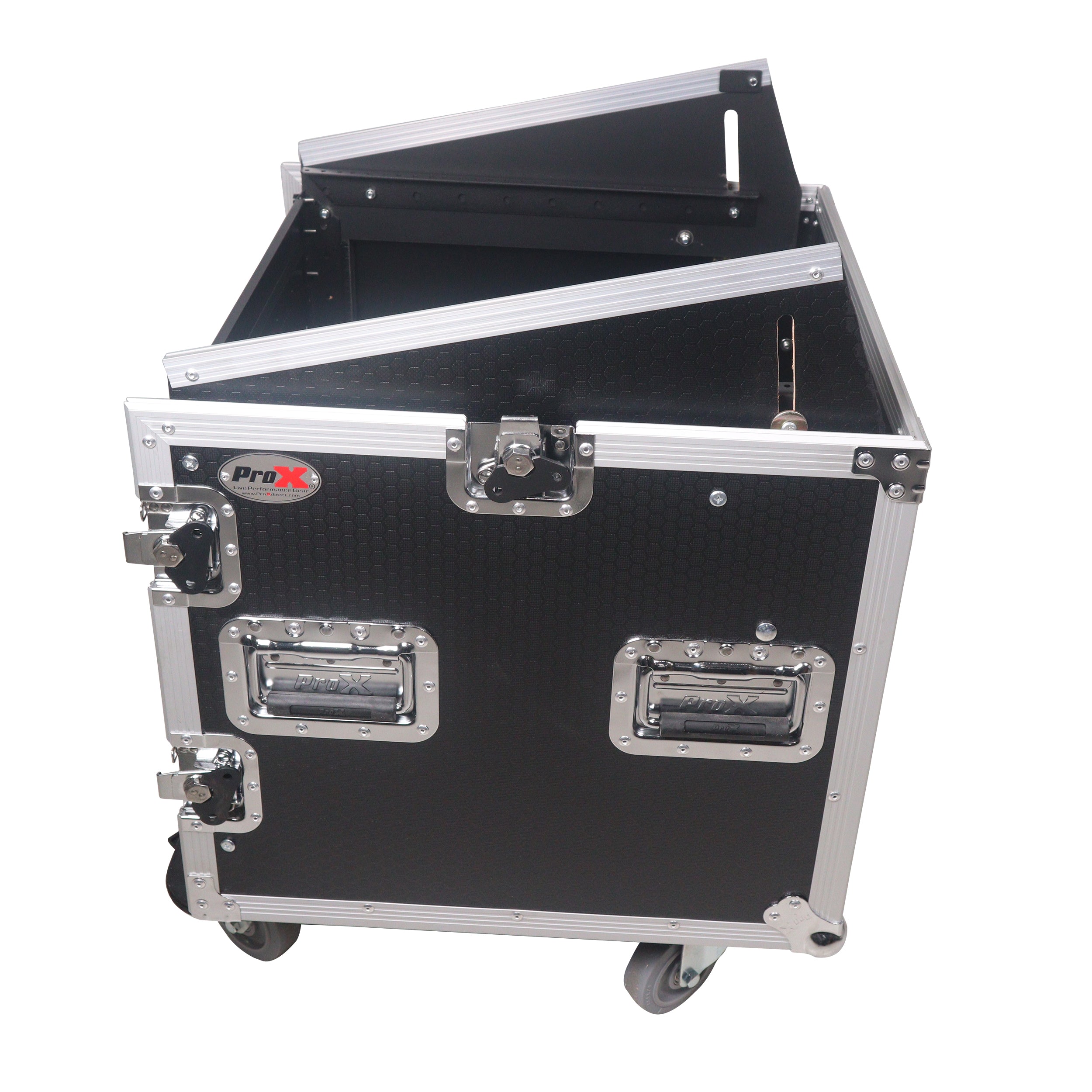 ProX 12U Vertical Rack Mount Flight Case with 10U Top for Mixer Combo Amp Rack with Caster Wheels