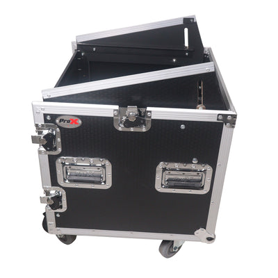 ProX 12U Vertical Rack Mount Flight Case with 10U Top for Mixer Combo Amp Rack with Caster Wheels