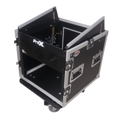 ProX 12U Vertical Rack Mount Flight Case with 10U Top for Mixer Combo Amp Rack with Caster Wheels