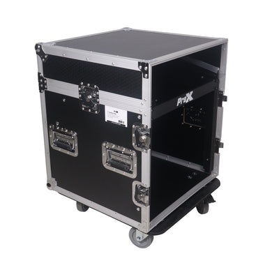 ProX 12U Vertical Rack Mount Flight Case with 10U Top for Mixer Combo Amp Rack with Caster Wheels