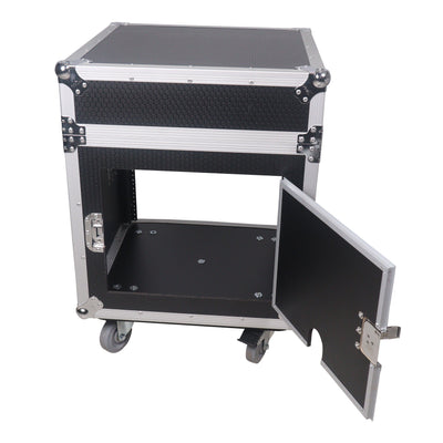 ProX 12U Vertical Rack Mount Flight Case with 10U Top for Mixer Combo Amp Rack with Caster Wheels