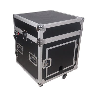 ProX 12U Vertical Rack Mount Flight Case with 10U Top for Mixer Combo Amp Rack with Laptop Shelf and Caster Wheels