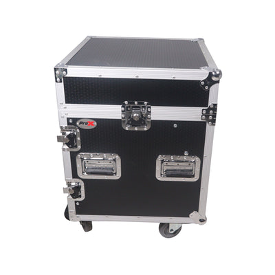 ProX 12U Vertical Rack Mount Flight Case with 10U Top for Mixer Combo Amp Rack with Caster Wheels
