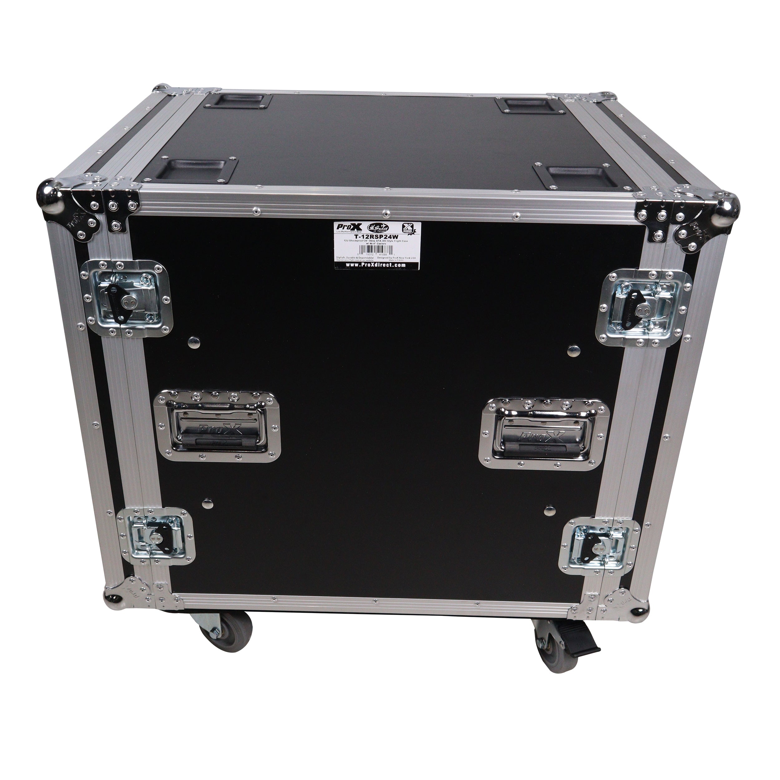 ProX 12U Space Shockproof Amp Rack ATA Flight Case 24 in. Depth with Caster Wheels