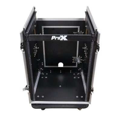 ProX 14U Vertical Rack Mount Flight Case with 10U Top for Mixer Combo Amp Rack with Caster Wheels